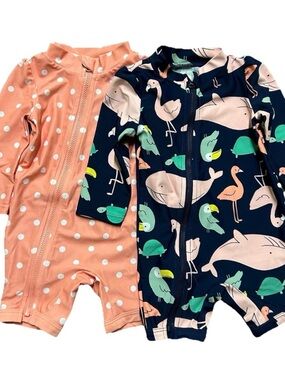 Baby Girl Summer One Piece Bathing Suit Long Sleeve Full Zip Size 3-6 Months